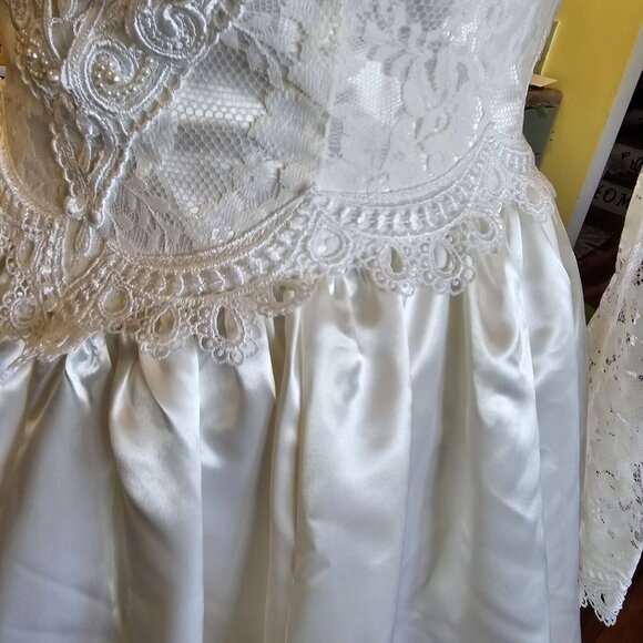 Jessica Mcclintock 90s White Wedding Dress Lace Embellished Long Sleeve Size 7/8 - Picture 16 of 16